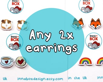 Two pairs of earrings, animal earrings, stud earrings, earring set, cute earrings, girls earrings, women's earrings, gift set, jewellery set