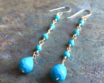 Turquoise gemstone silver dangle earrings