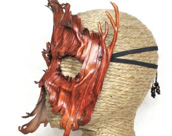 Leather Tree Mask, Tree Costume, Ent Forest Spirit Costume Piece, Handcrafted Dryad Woodland Halfmask(M209)