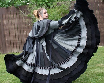 Custom Recycled Sweater Coat with a Medieval Liripipe Hood by SnugglePants- Dance of the Dead