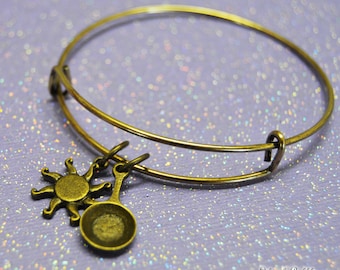Tangled Bangle Bracelet, Tangled Jewelry, Rapunzel Bracelet, Frying Pan and Sun Bronze Charms, Who Knew, Right? by Life is the Bubbles