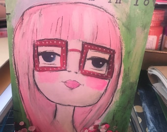 Note cards, set of 5, Friday I'm in Love, pink haired girl.