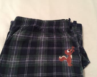 Embroidered valentine gift "Squirrel reaching for nuts pajama pants gag gift". This one or a kind. Size 3XL green plaid.