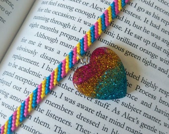 Pan pride LGBT queer pansexual LGBTQ heart glitter choker