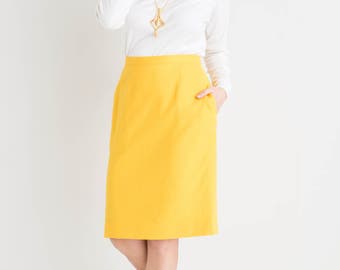 80s Yellow Pencil Skirt M