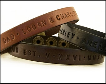 Personalized Leather Bracelet, Father's Day Gift from Daughter or Son, Gift Idea for Dad, Men's Custom Stamped Jewelry, Best Dad Jewelry