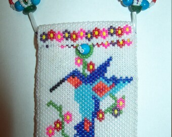 Hand Beaded Hummingbird Medicine Bag Necklace