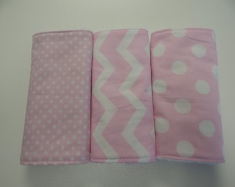 Pink Chevron and Spots Burp Cloths - Set of 3 - Toweling Backed - 100% Cotton
