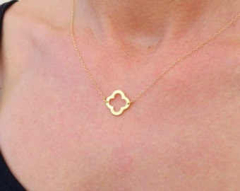 Gold Four Leaf Clover Necklace, Lucky Necklace, Gold Clover Necklace Simple Gold Necklace, Women Gift, Gold Jewelry, Jewelry Gift For Her