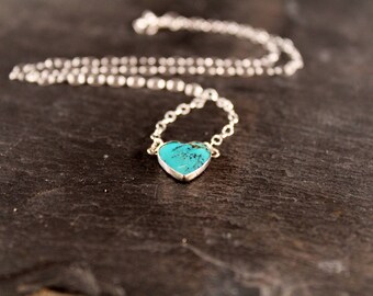 Sterling Silver Heart Turquoise Gemstone Necklace ( Gifts for Her December Birthstone Aqua Teal Gifts Under 50)