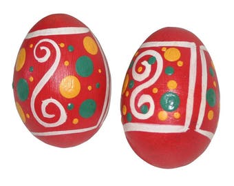 Handmade Hand Painted Wooden Egg Shakers-Pair