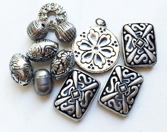 craft lot destash silver tone metal eco friendly findings jewelry components--mixed lot of 11 pcs