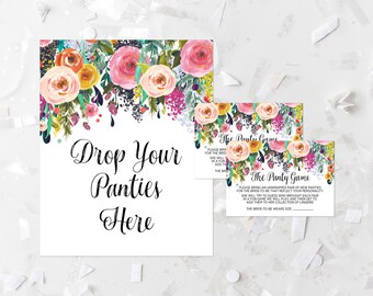 Bohemian Drop Your Panties Here Game Printable Pink Floral Bridal Shower Panty Game Boho Bachelorette Party Game Lingerie Game Guessing 216