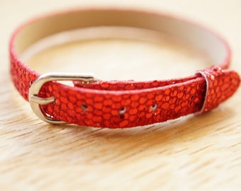 glitter red leather bracelet round