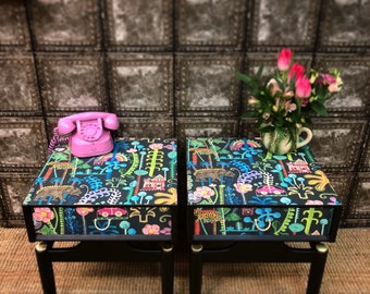Pair upcycled vintage retro Gplan mid century bedside cabintes tables