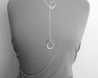 Sterling Silver Long Necklace Modern Necklace Knot Necklace Long Lariat Necklace Silver Lariat Necklace Y Necklace Chic Necklace