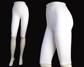Cotton Spandex Lycra Nylon High Waist Stretch Knee Pants White Bermuda Shorts Japanese Casual Leggings Women Clothing 綿5分丈