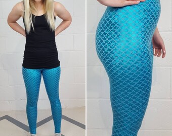 Mermaid Leggings. Mermaid costume. Mermaid Gifts. Mermaid Tail Leggings. Mermaid Party. Women's Leggings. Made in UK. Blue Mermaid Leggings