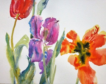 Three Tulips/Tulips Watercolour Original