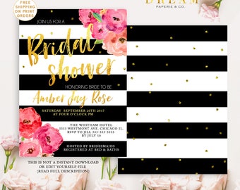 Kate bridal shower invitation, Kate invitation, Floral Spade bridal shower invitation, Kate bridal shower invitation, Spade invitation