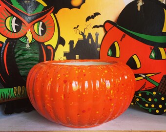 Vintage Pumpkin Orange Speckled Ceramic Bowl Planter Multi Use Container