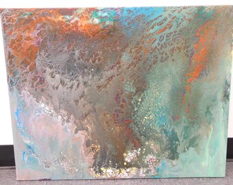 Sunset Reef Textured Acrylic Pour Painting