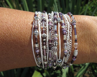 Wrap Bracelet, Lavender and Leather
