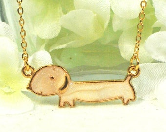 White Dachshund Dog Pendant Sparkle - Doxie Necklace - Dog Jewelry - Dachshund Necklace - Doxie Pendant - Dachshund Jewelry - Dog Lover