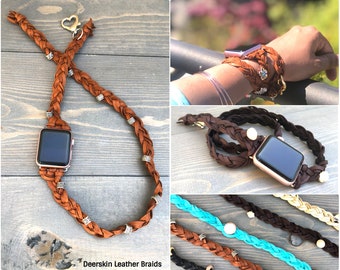 Braided Apple Watch Band 38mm Woman, Boho Apple Watch Strap, Leather Braided iWatch Band, Bohemian iWatch Strap 42mm, Leather Braid Band