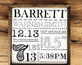 Custom babys birth details sign