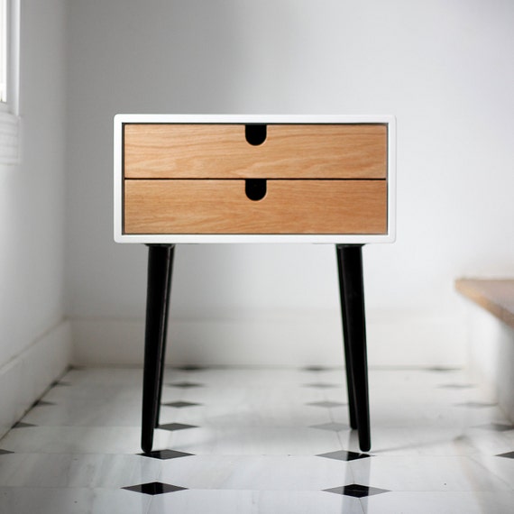 White nightstand / Bedside Table Scandinavian Mid-Century