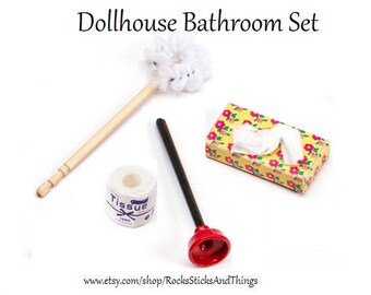 Dollhouse Bath Accessories Set, Miniatures, Small Scale