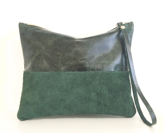 Leather pouch green, green leather purse, small leather bag green