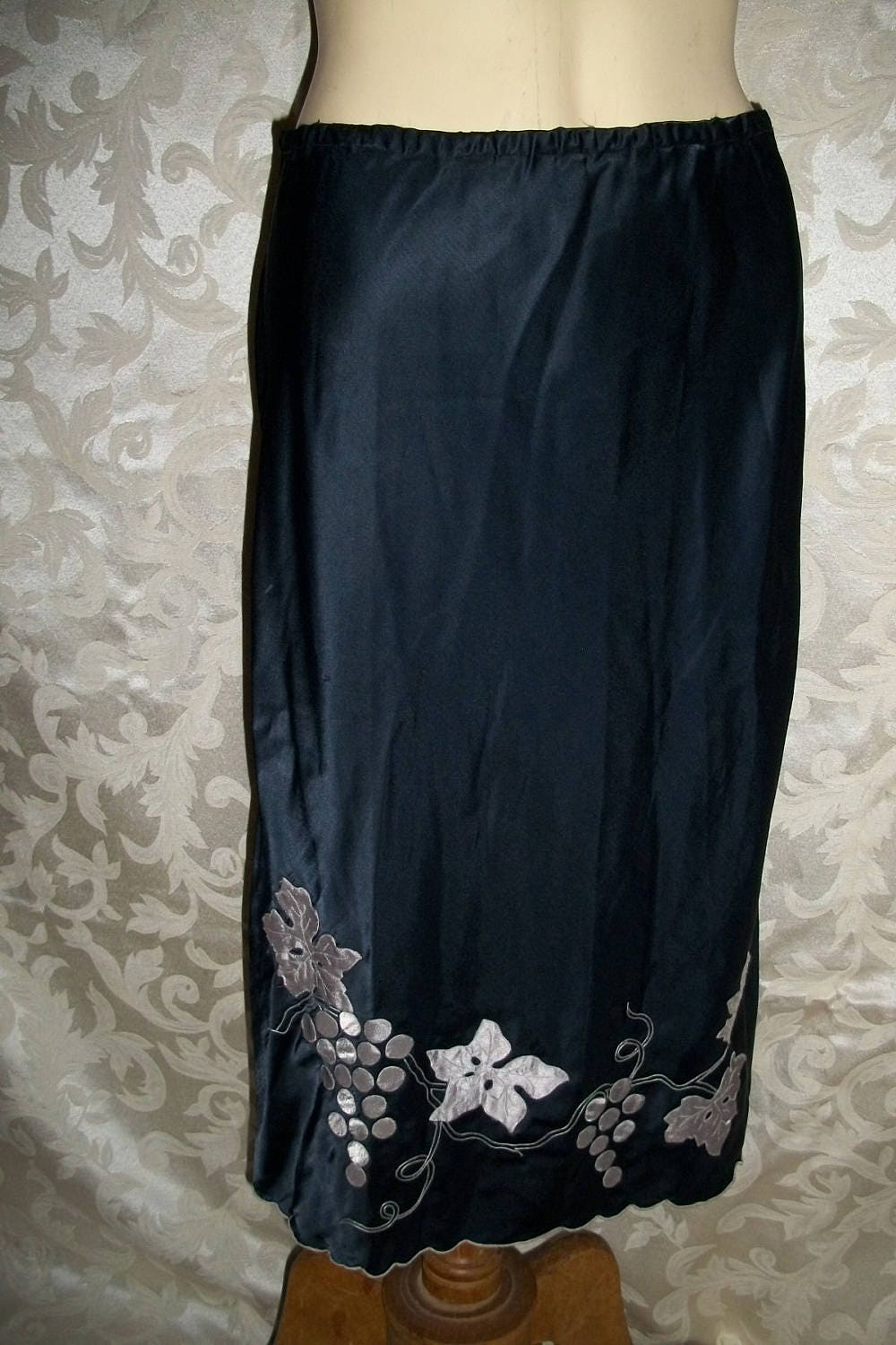 Vintage Navy Blue Embroidered Half Slip