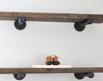 Set of two industrial pipe shelves