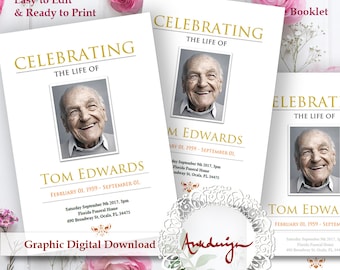 funeral program template men funeral card funeral booklet celebration of life order of service memorial program ms word funeral card