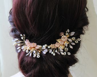 Blush Bridal hair flower, Wedding hair flower, Bridal hair clip, Wedding accessories, Bridal headpiece, UK