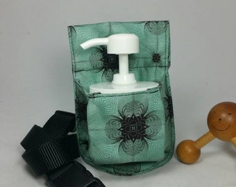 Massage therapy 4oz cream jar hip holster, Spirograph geometry, black belt