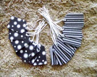 25 - PRESTRUNG - Glittered Cardstock Tags - Black and White - Free Secondary Shipping