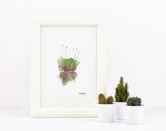 Wall Art Print, printable poster, instant download, moss, original watercolor painting, Woodland nature, forest