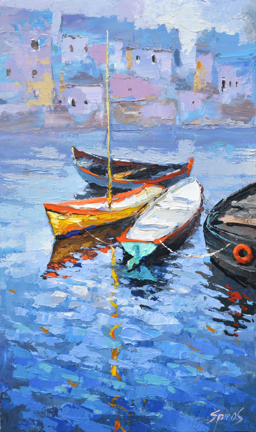 lonely boat oil painting on canvas by dmitry spiros