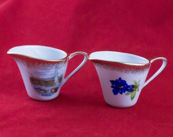 Pair of Vintage Cottier Freres Small Individual Creamers Switzerland Geneva Gold Trim