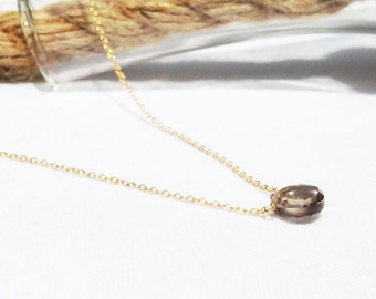 Smoky Quartz Necklace - Simple Gemstone Necklace - Gold Smoky Quartz Necklace - Brown Stone - 14k Gold Filled - Smokey Quartz Necklace