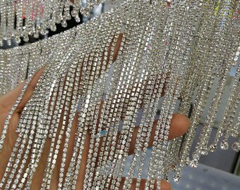 DIY Rhinestone trim/ Rhinestone Chain/ rhinestone fringe Swarovski shine silver,