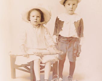 Vintage Photograph, Old Photograph, Antique Photograph 1910, Sepia Photograph, Black and White Photograph, Edwardian Boy Girl Fancy Dress