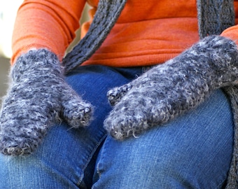 Dark Gray Crochet Handmade Mittens