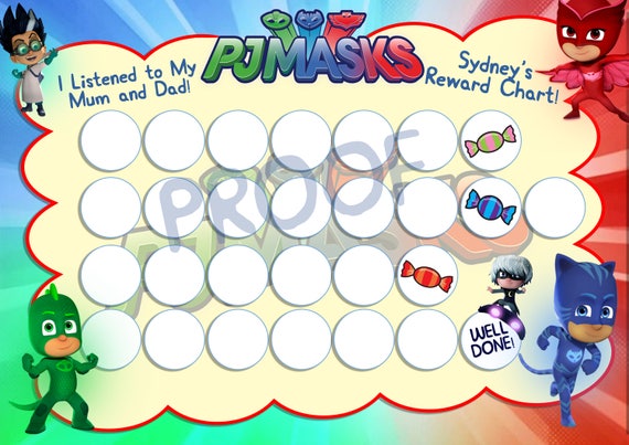 chart printable reward template MASKS and PJ Reward Personalised activity Chart with name