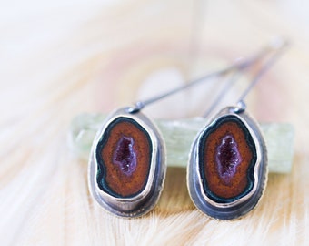 Geode Drusy Earrings, Red Druzy Sterling Silver Drop Earrings, Tabasco Geode - Origins