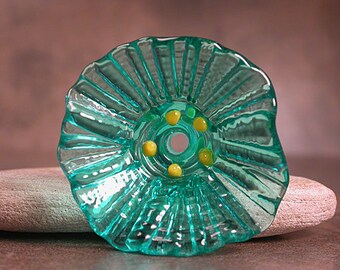 Glass Flower Focal Bead in Transparent Teal Green, Lampwork Flower, Sculptural Flower, Divine Spark Designs, SRA
