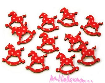 Set of 30 mini rocking horse Christmas wood scrapbooking *.